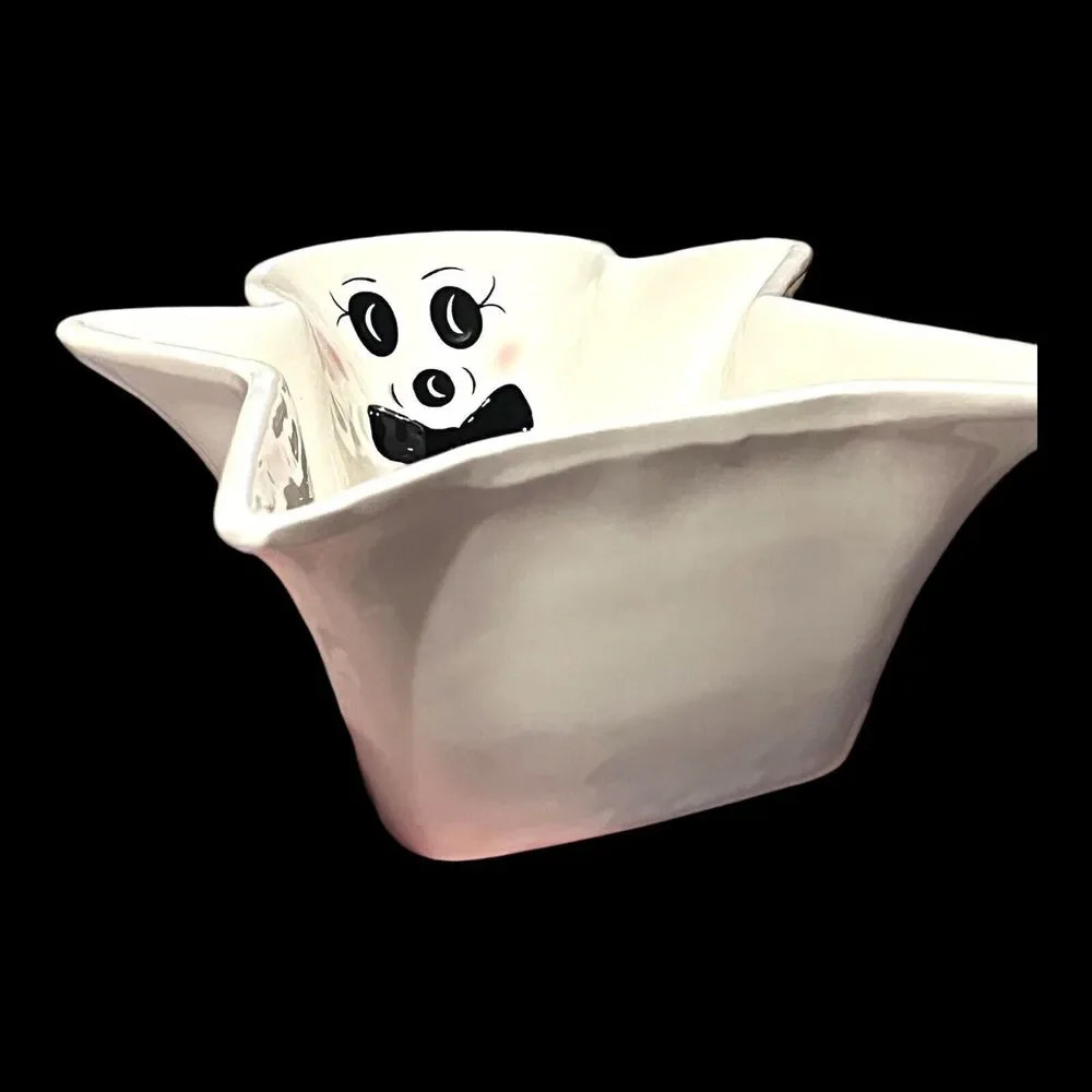 Whimsy & Wonder By Joe Spencer Ceramic Ghost On Its Back Candy Bowl W Cute Face